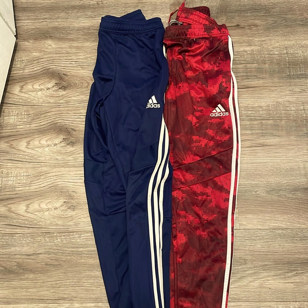 Adidas Men’s Sm. tapered soccer pants 2 pairs(red/black,navy with white stripe)